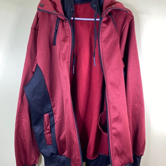 New Hooded Jacket Slim Fit Turtleneck Fleece Zip Up Hoodie Outerwear Men’s 2XL - Picture 10 of 11